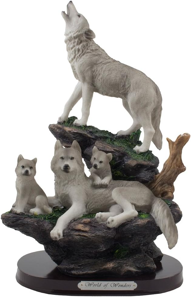 Image of Howling Wolf and Family on a Rock Statue for Decorative Lodge and Rustic Cabin Decor Sculptures and Figurines & Wildlife Animal, Wolves or Timberwolves Collectible Art Gifts